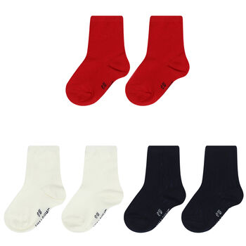 Baby Boys Red, Navy Blue & Ivory Socks (3 Pack)